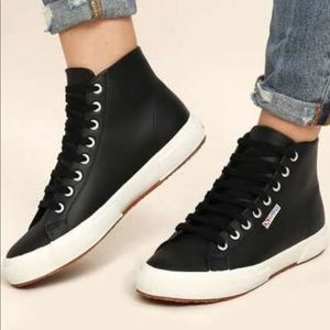 Superga Women’s Leather Hightop Sneaker in Black